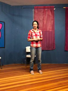Comedian Melissa Bowler performing Providence Moms Blog