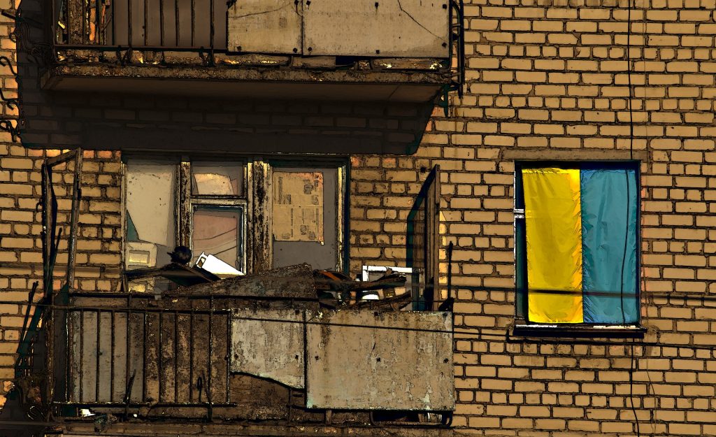 flag of Ukraine in window