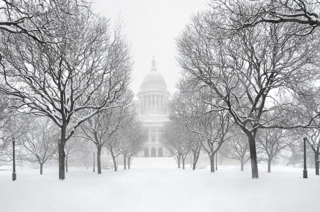 Rhode Island State House in snow